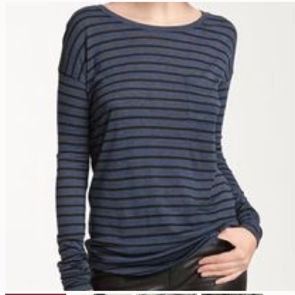 Vince Top T Shirt Black Green Stripes Nateau Neckline Long Sleeves Pocke… - Picture 4 of 4